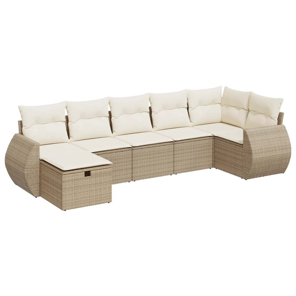 Salon de jardin avec coussins 7 pcs beige résine tressée