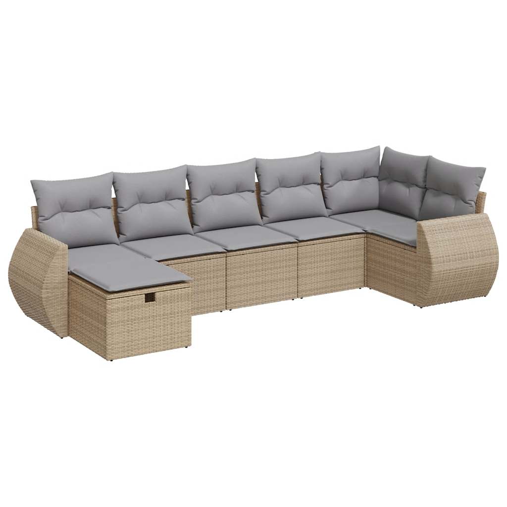 Salon de jardin avec coussins 7 pcs beige résine tressée