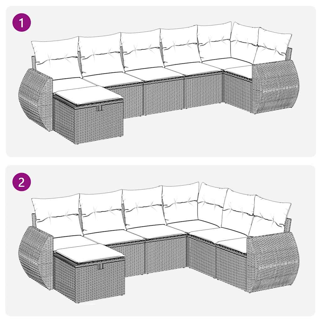 Salon de jardin avec coussins 7 pcs gris clair résine tressée