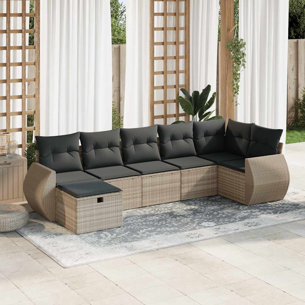 Salon de jardin avec coussins 7 pcs gris clair résine tressée