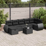 Salon de jardin 8 pcs avec coussins noir résine tressée