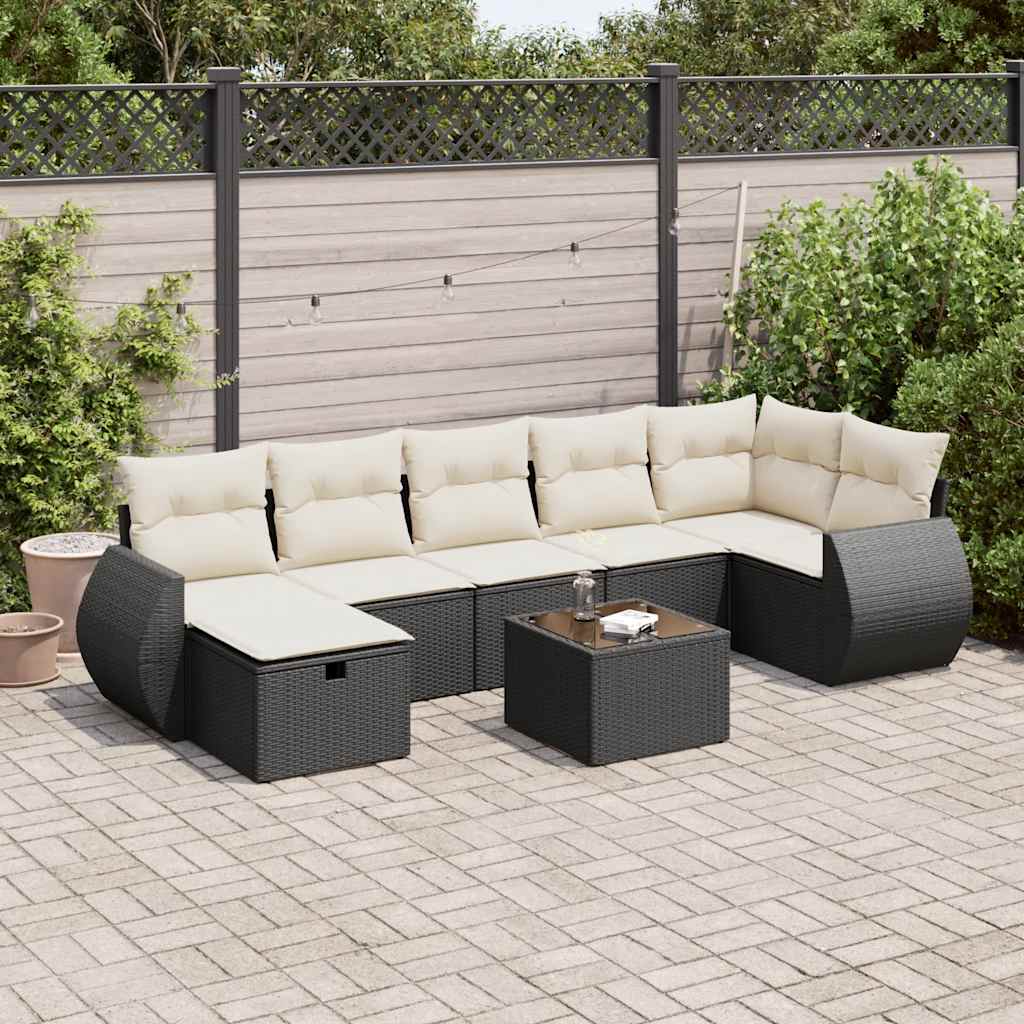 Salon de jardin 8 pcs avec coussins noir résine tressée