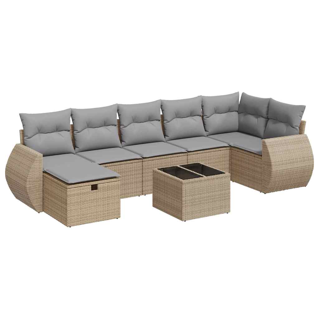 Salon de jardin avec coussins 8 pcs beige résine tressée