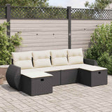 Salon de jardin 6 pcs avec coussins noir résine tressée