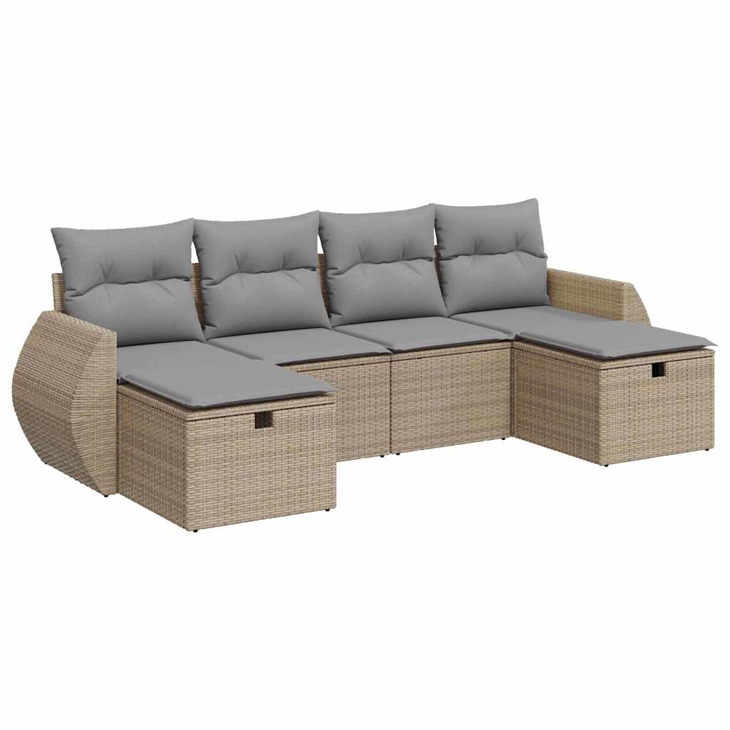 Salon de jardin avec coussins 6 pcs beige résine tressée