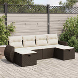 Salon de jardin avec coussins 6 pcs marron résine tressée