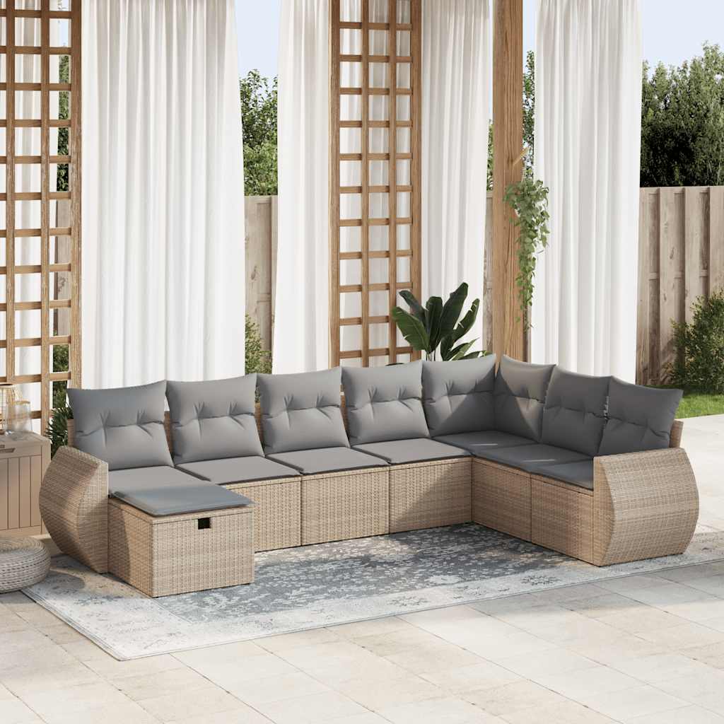 Salon de jardin avec coussins 8 pcs beige résine tressée