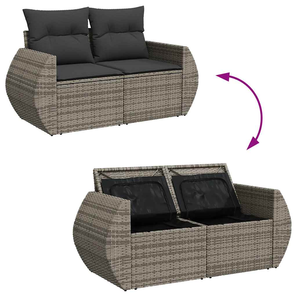 Salon de jardin 8 pcs avec coussins gris résine tressée