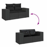 Salon de jardin 4 pcs avec coussins noir résine tressée