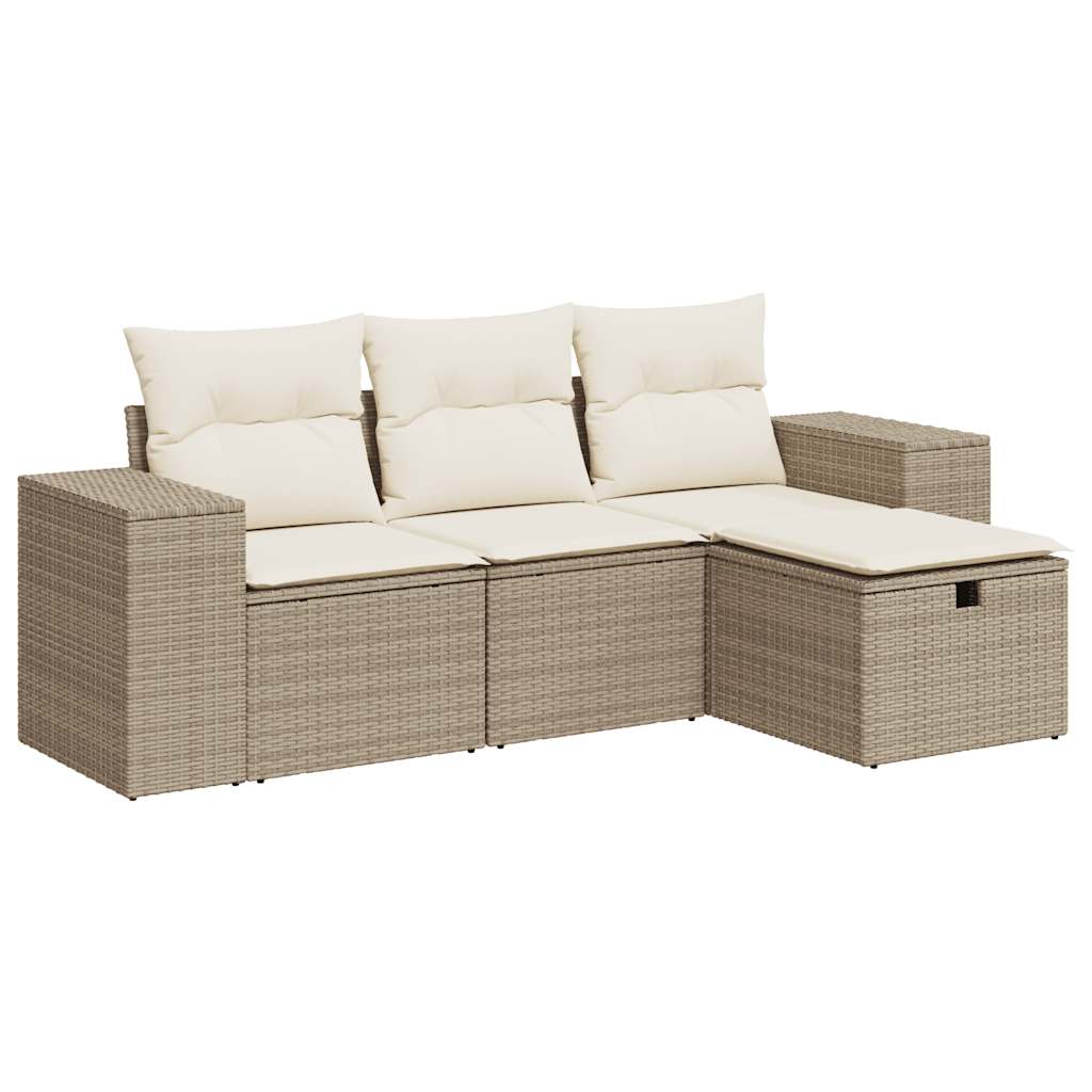 Salon de jardin avec coussins 4 pcs beige résine tressée