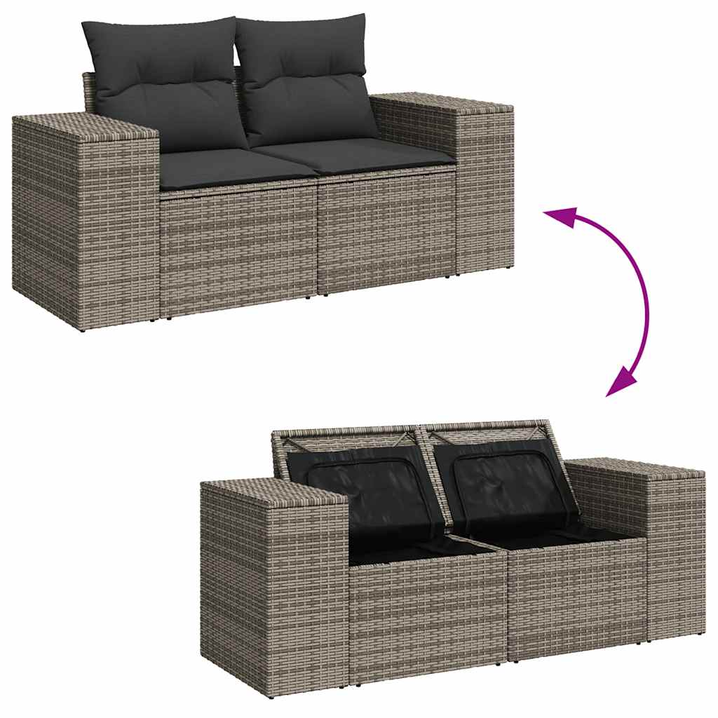 Salon de jardin 4 pcs avec coussins gris résine tressée