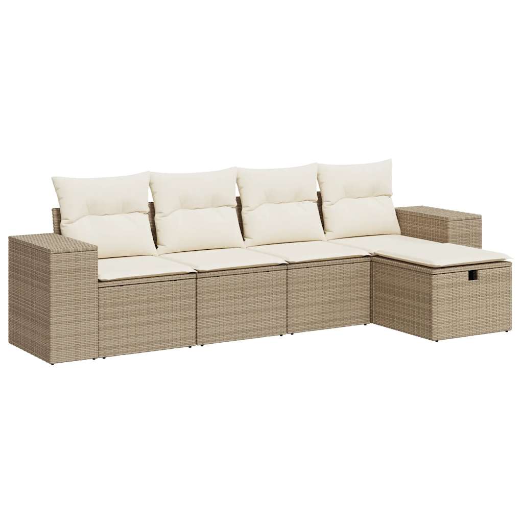 Salon de jardin avec coussins 5 pcs beige résine tressée