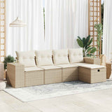 Salon de jardin avec coussins 5 pcs beige résine tressée