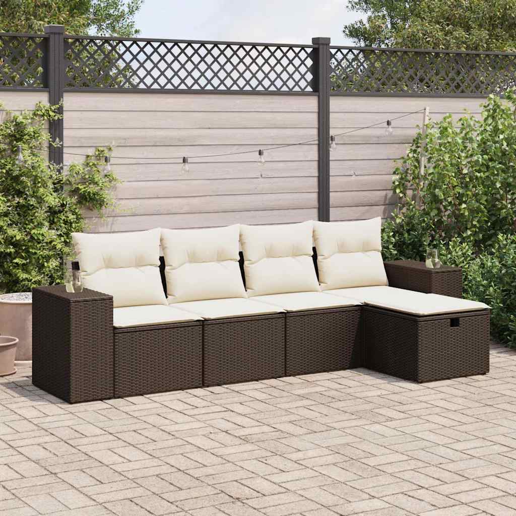 Salon de jardin avec coussins 5 pcs marron résine tressée