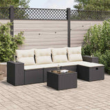 Salon de jardin 6 pcs avec coussins noir résine tressée