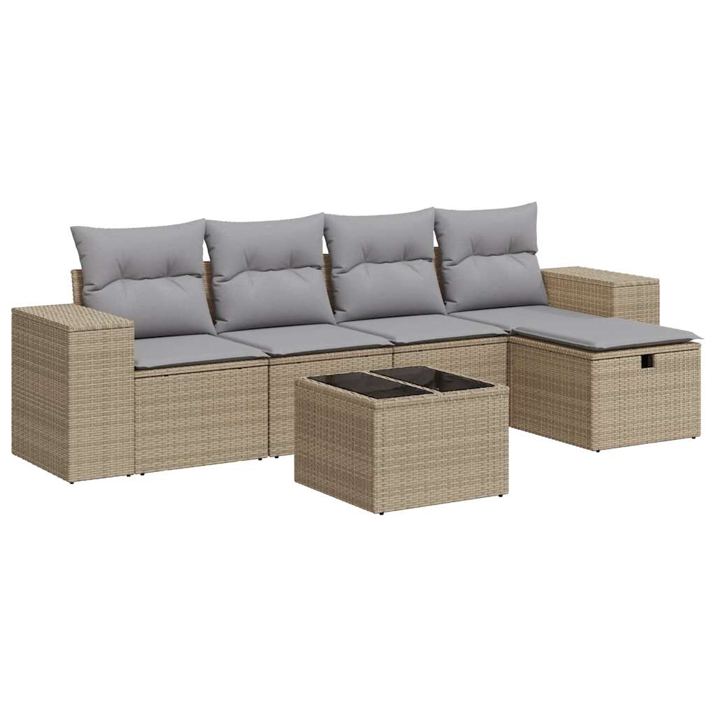 Salon de jardin avec coussins 6 pcs beige résine tressée