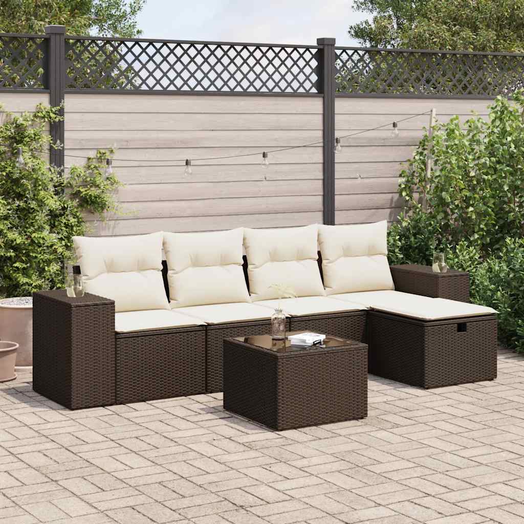 Salon de jardin avec coussins 6 pcs marron résine tressée