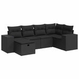 Salon de jardin 6 pcs avec coussins noir résine tressée