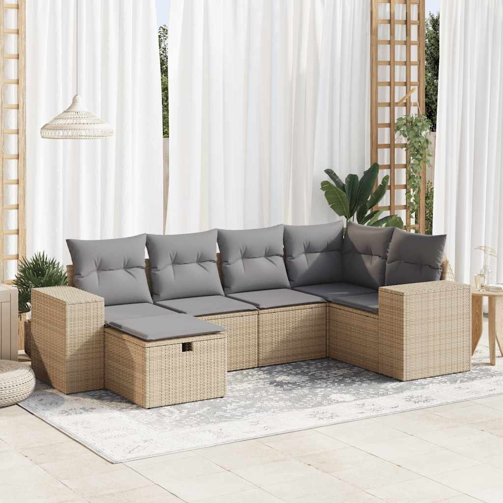 Salon de jardin avec coussins 6 pcs beige résine tressée