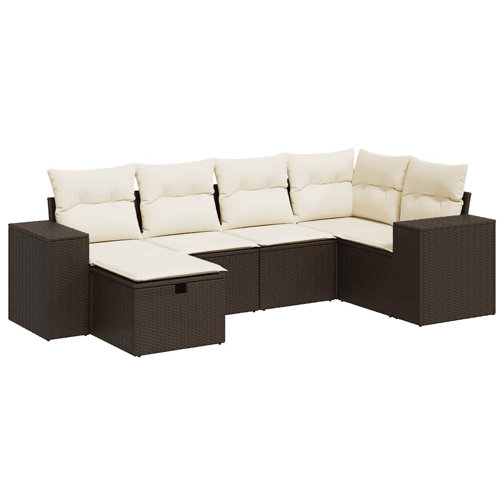 Salon de jardin avec coussins 6 pcs marron résine tressée