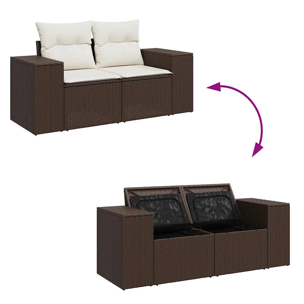 Salon de jardin avec coussins 6 pcs marron résine tressée