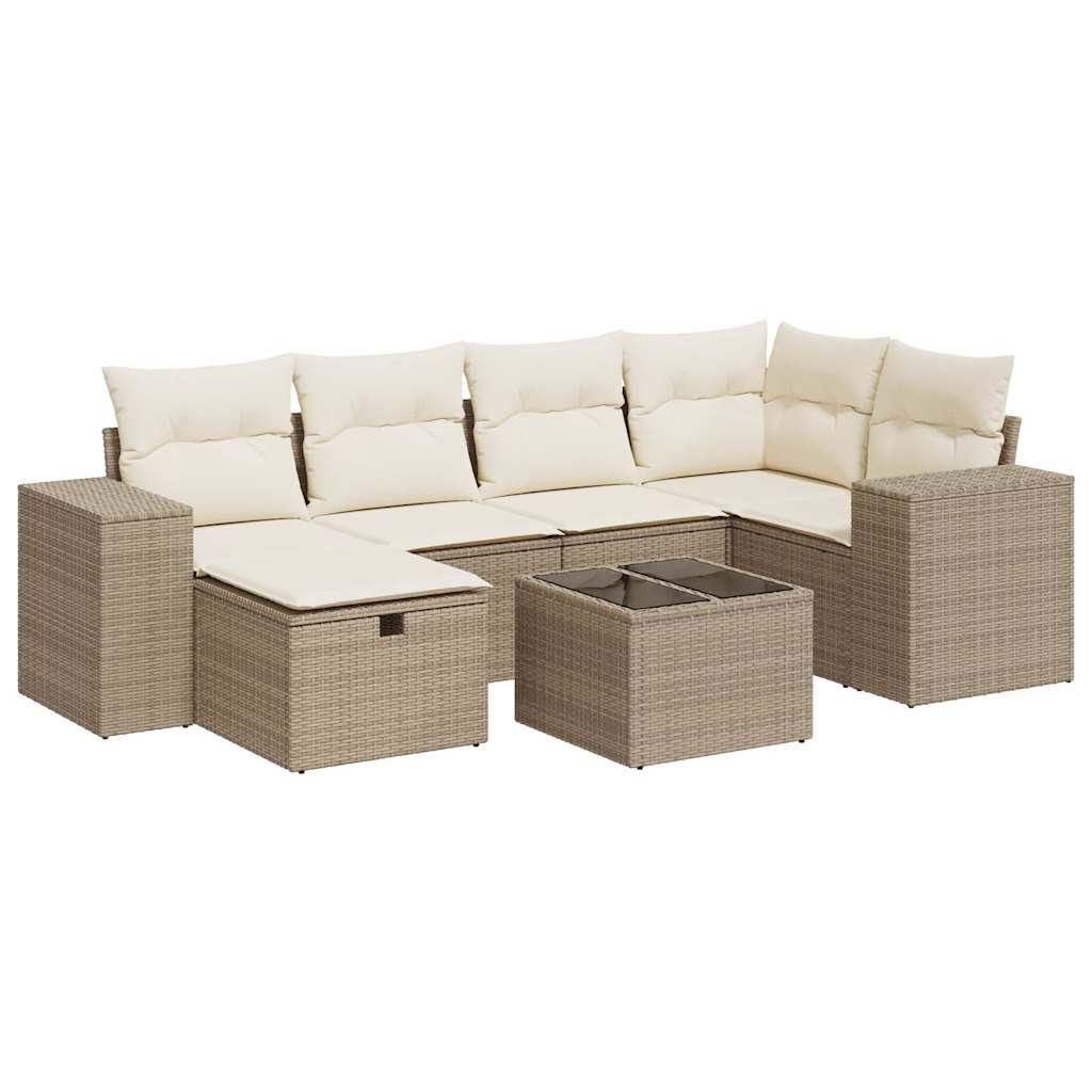 Salon de jardin avec coussins 7 pcs beige résine tressée