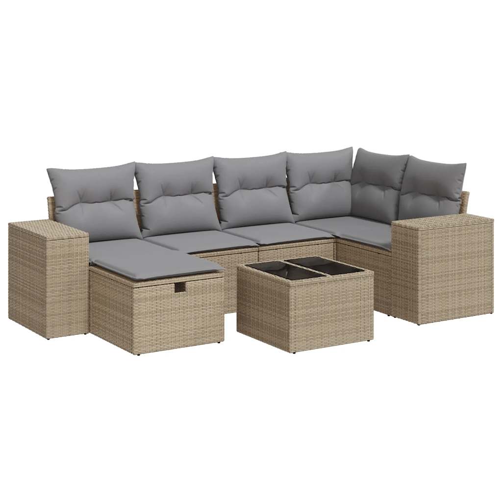 Salon de jardin avec coussins 7 pcs beige résine tressée