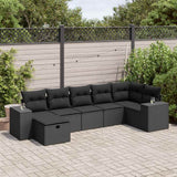 Salon de jardin 7 pcs avec coussins noir résine tressée