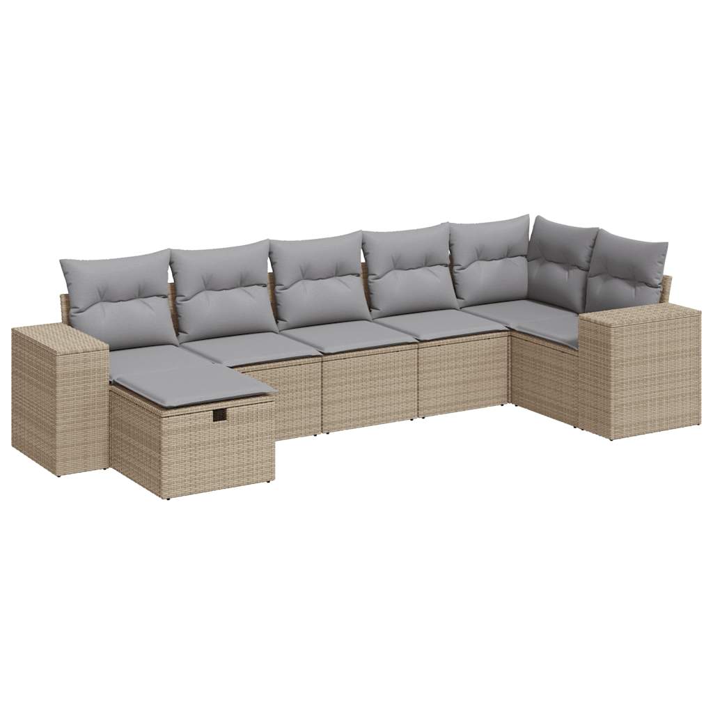 Salon de jardin avec coussins 7 pcs beige résine tressée