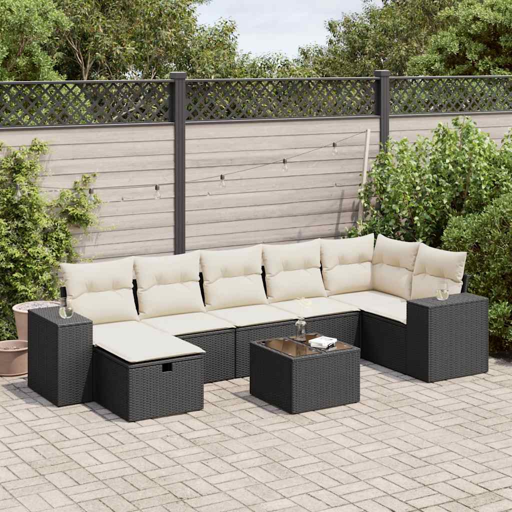 Salon de jardin 8 pcs avec coussins noir résine tressée