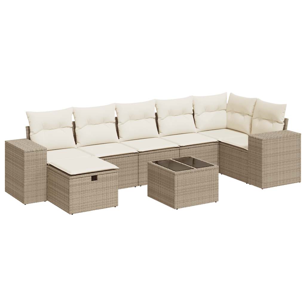 Salon de jardin avec coussins 8 pcs beige résine tressée