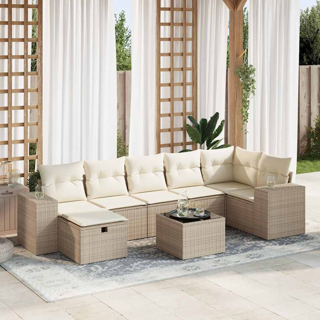 Salon de jardin avec coussins 8 pcs beige résine tressée