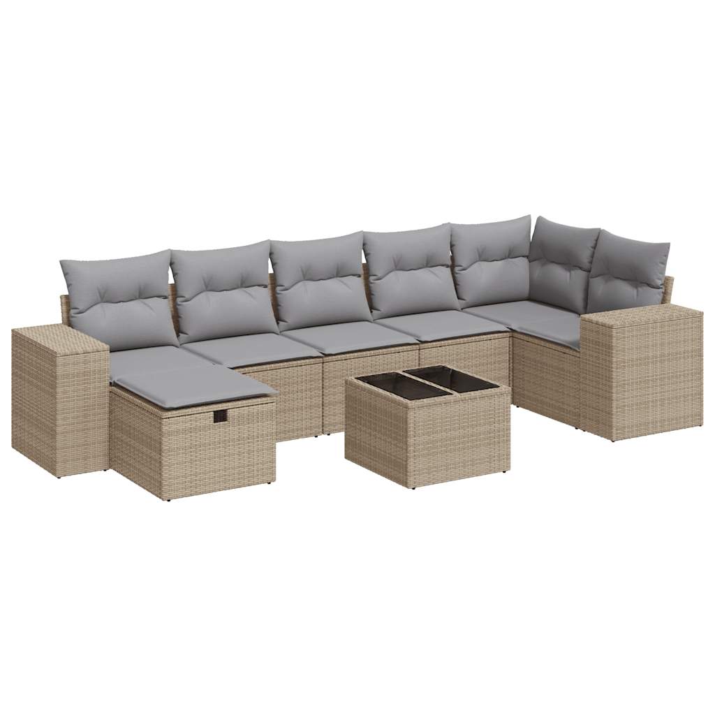 Salon de jardin avec coussins 8 pcs beige résine tressée