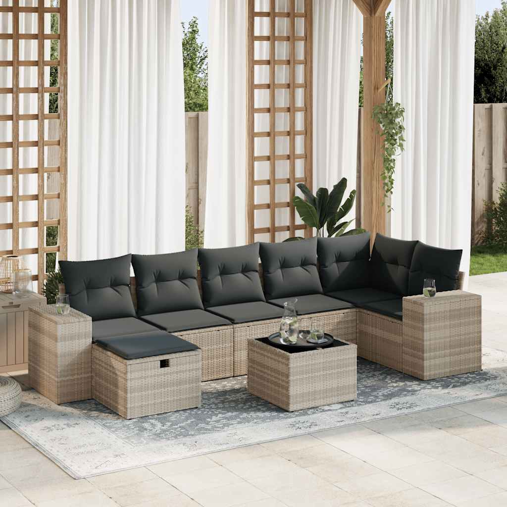 Salon de jardin 8 pcs avec coussins gris clair résine tressée