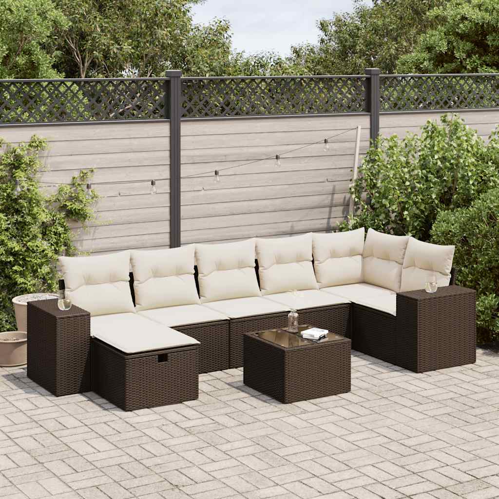 Salon de jardin 8 pcs avec coussins marron résine tressée