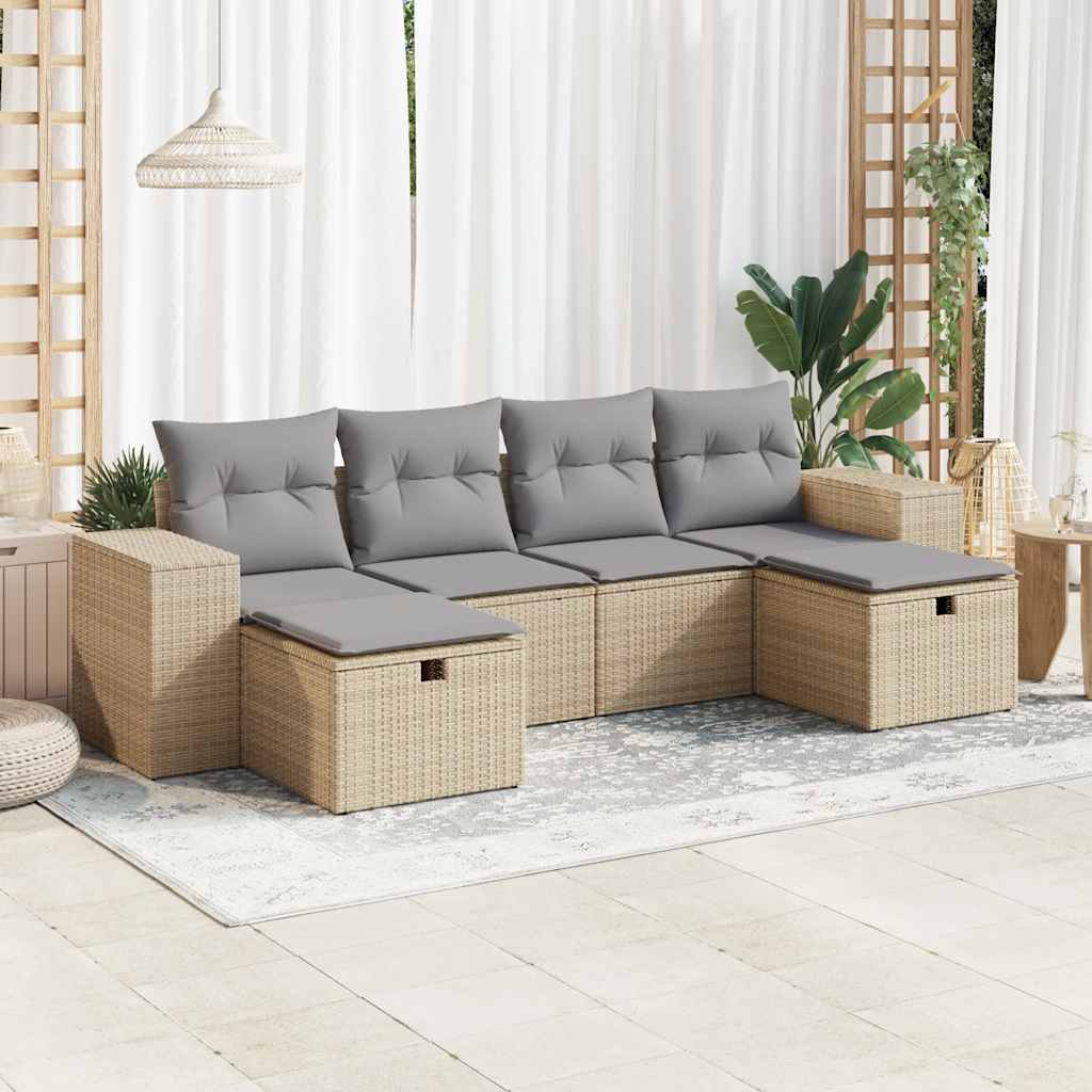 Salon de jardin avec coussins 6 pcs beige résine tressée