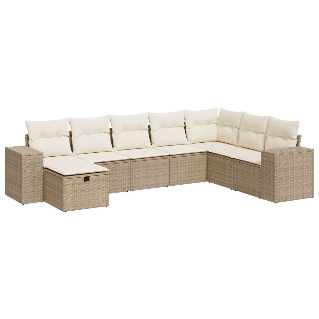 Salon de jardin avec coussins 8 pcs beige résine tressée