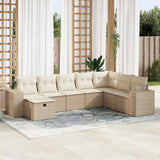 Salon de jardin avec coussins 8 pcs beige résine tressée