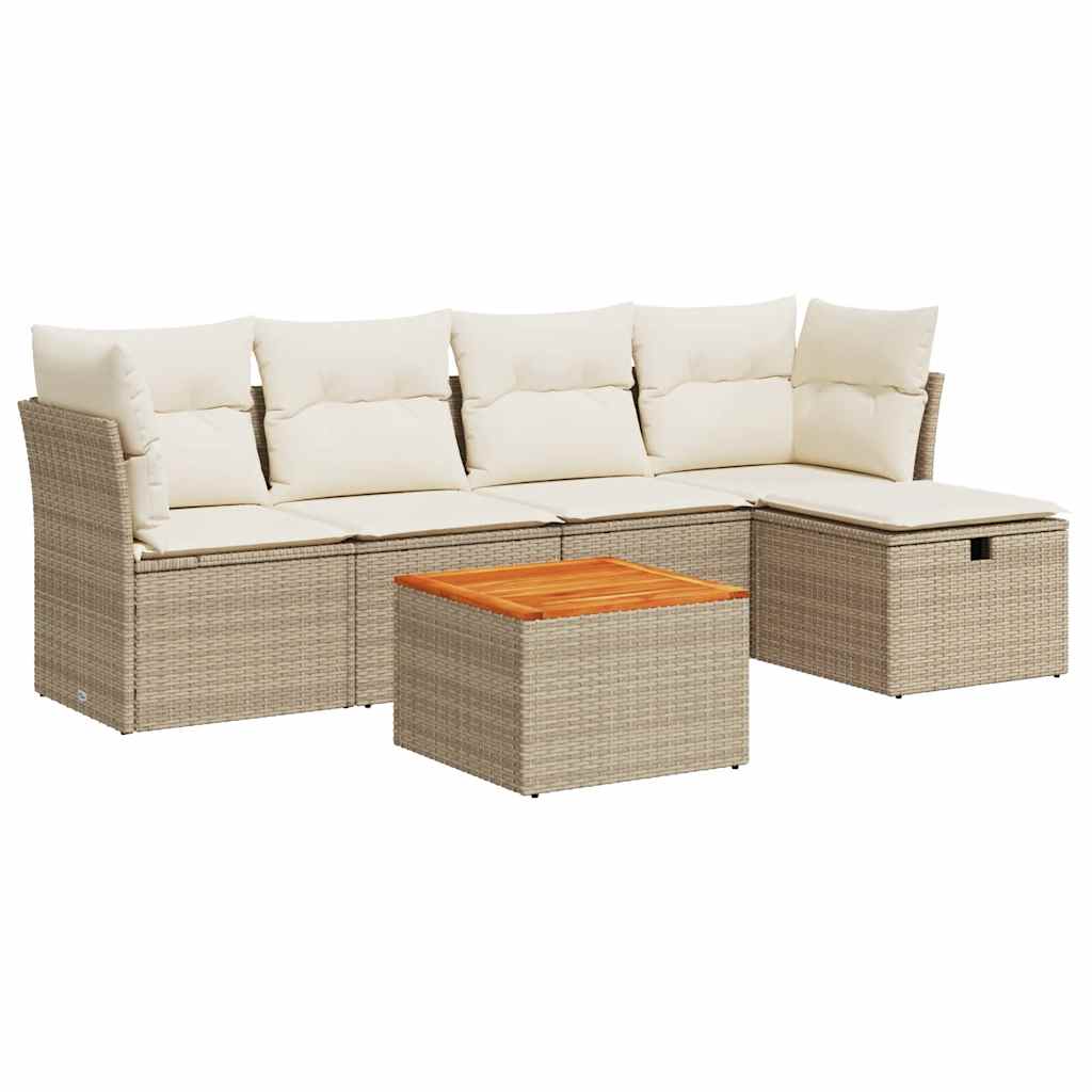 Salon de jardin avec coussins 6 pcs beige résine tressée