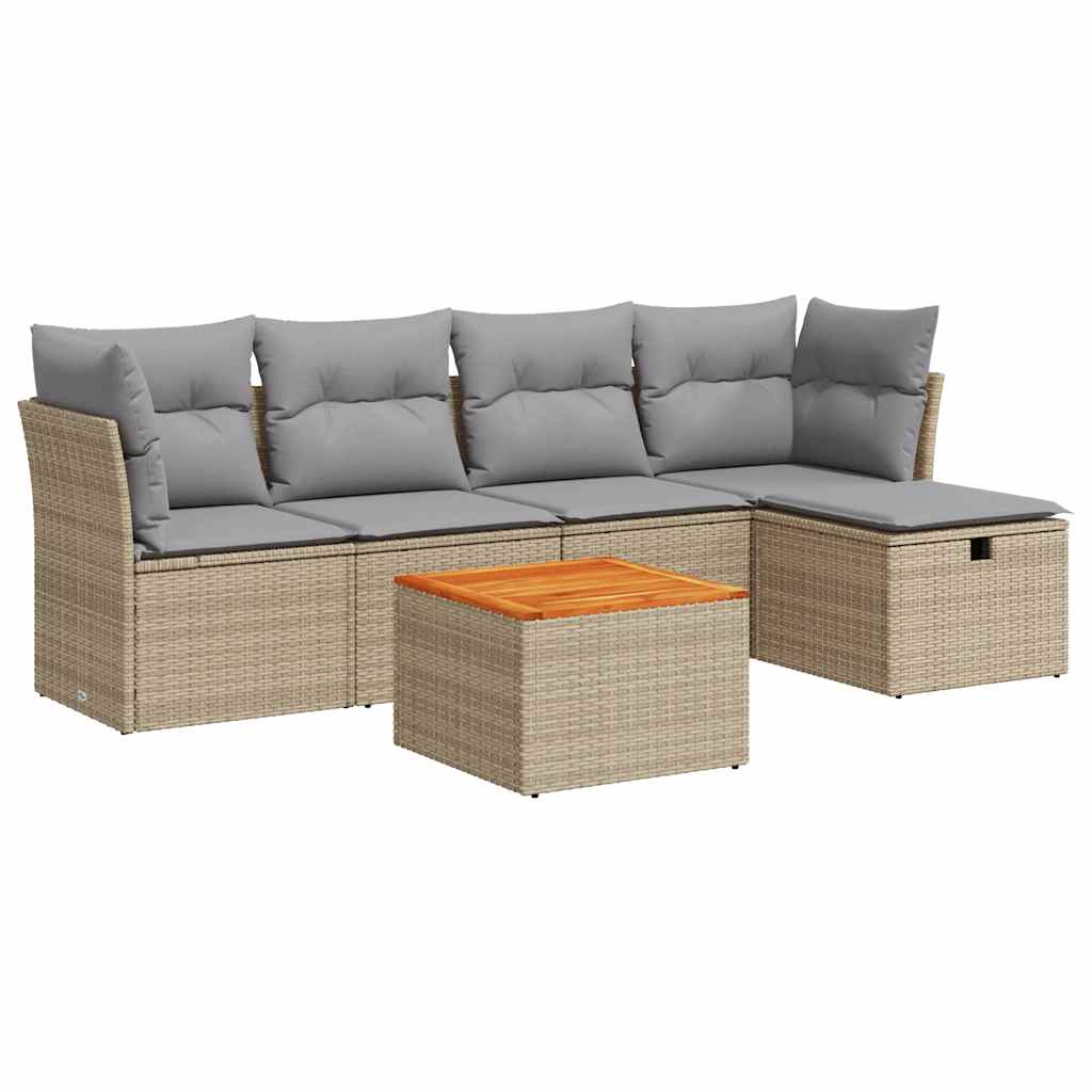 Salon de jardin avec coussins 6 pcs beige résine tressée