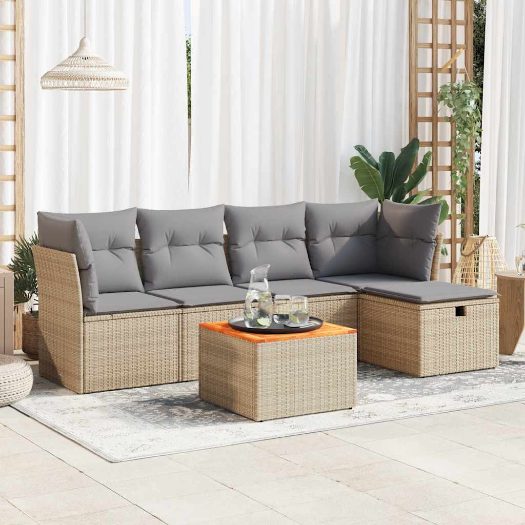 Salon de jardin avec coussins 6 pcs beige résine tressée