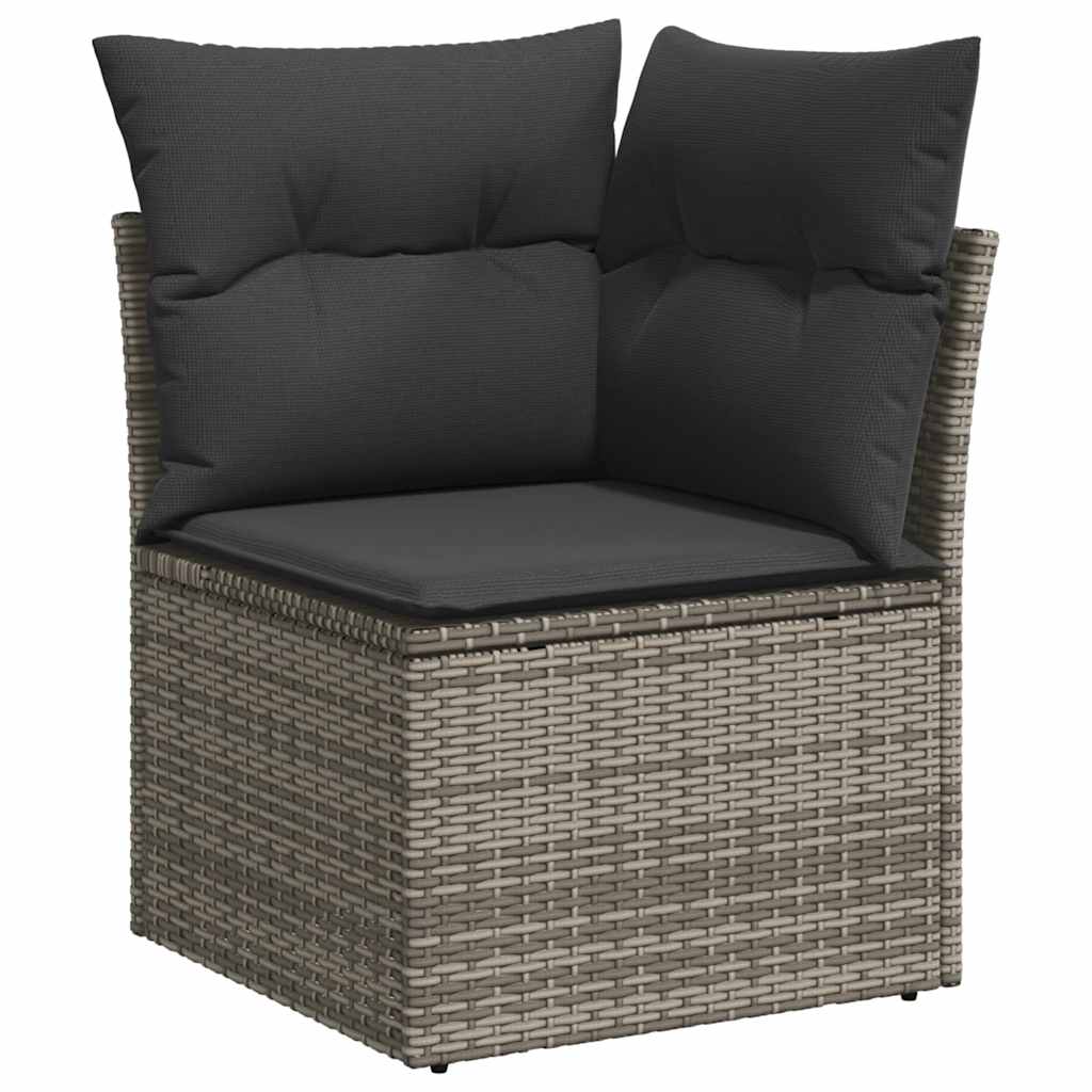 Salon de jardin 6 pcs avec coussins gris résine tressée