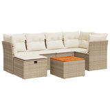 Salon de jardin avec coussins 7 pcs beige résine tressée