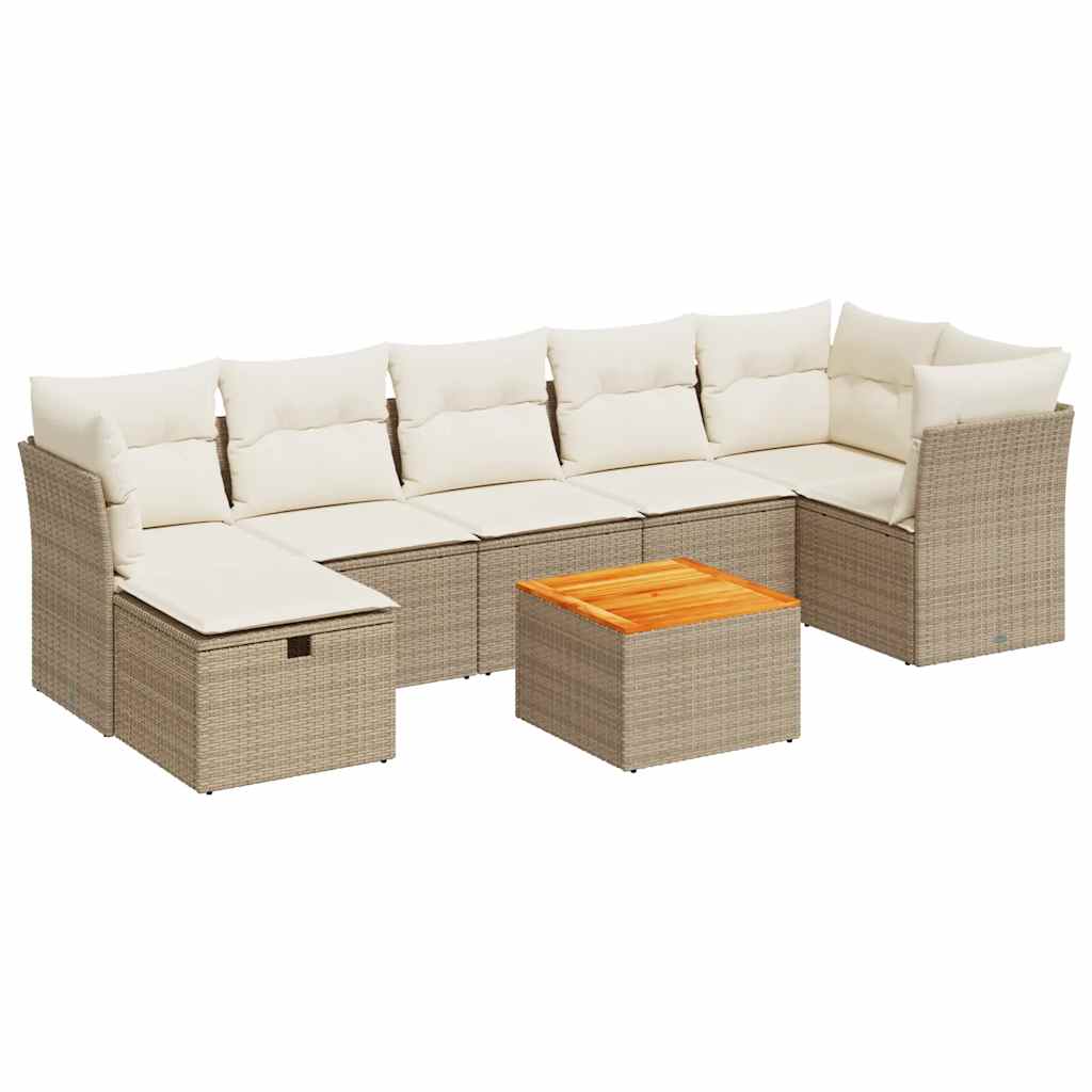 Salon de jardin avec coussins 8 pcs beige résine tressée