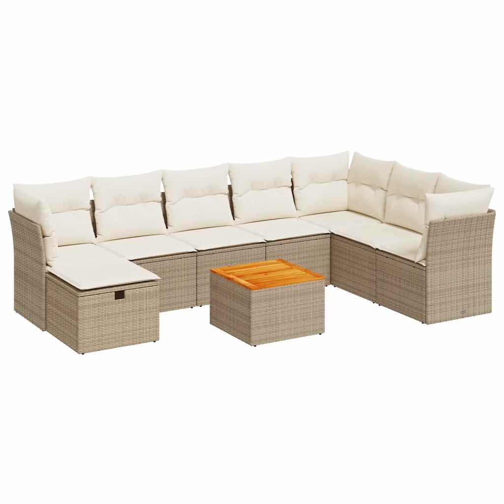 Salon de jardin avec coussins 9 pcs beige résine tressée