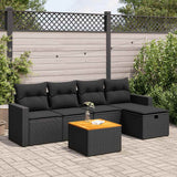 Salon de jardin 6 pcs avec coussins noir résine tressée