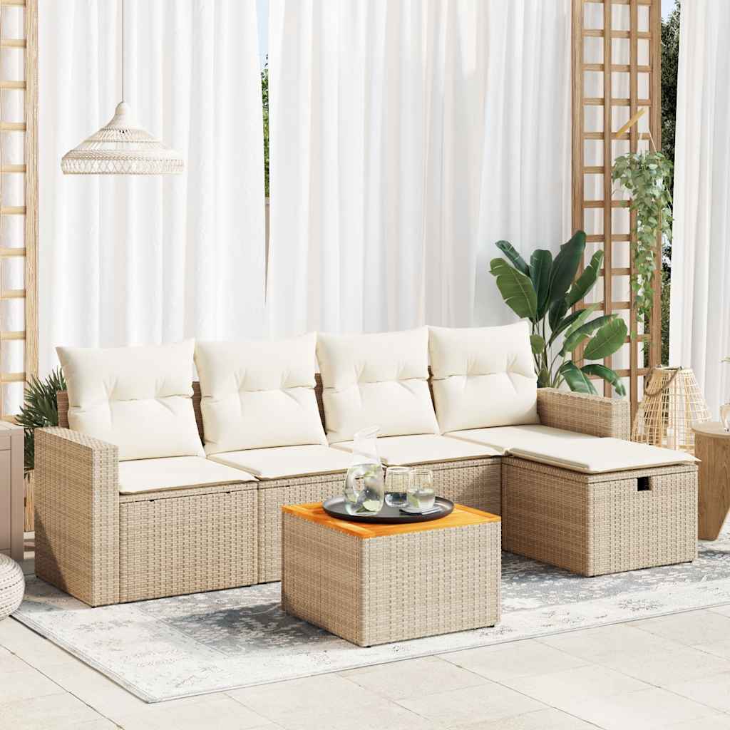 Salon de jardin avec coussins 6 pcs beige résine tressée