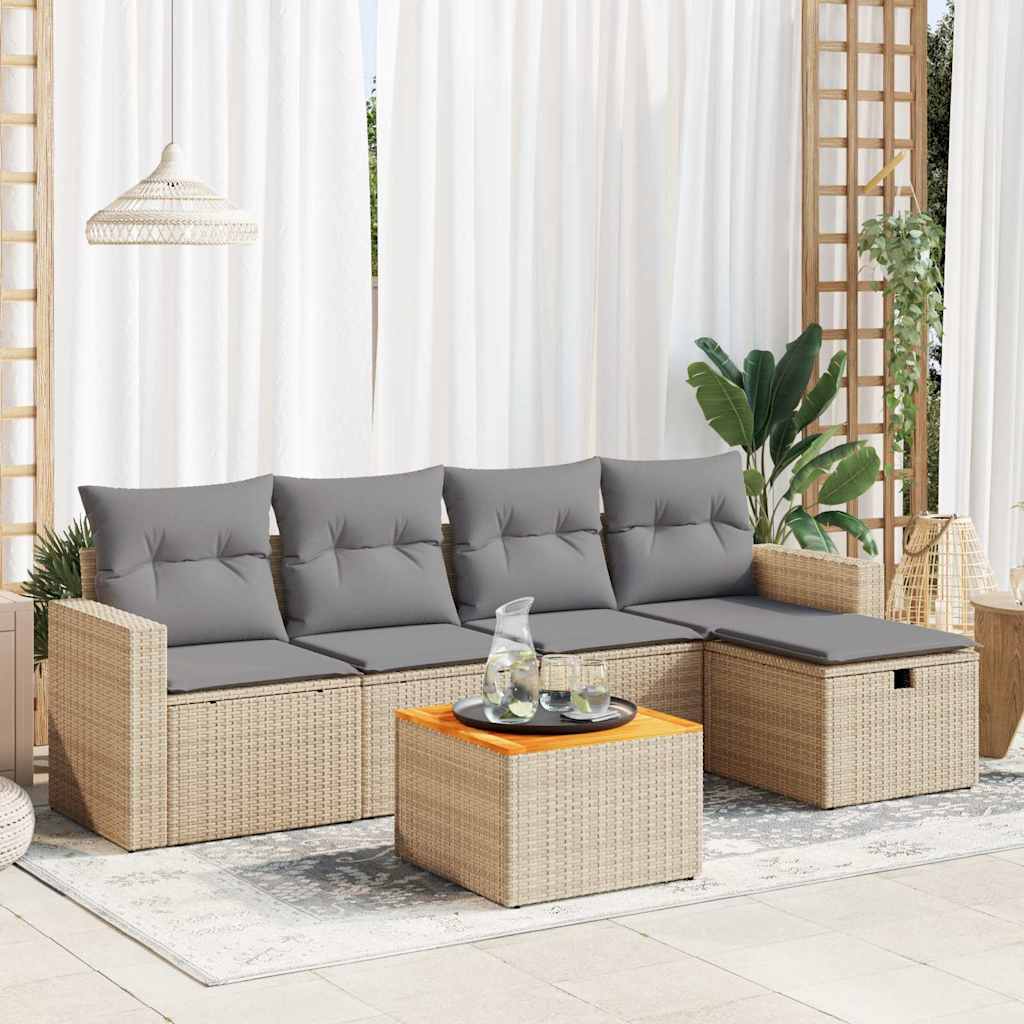 Salon de jardin avec coussins 6 pcs beige résine tressée