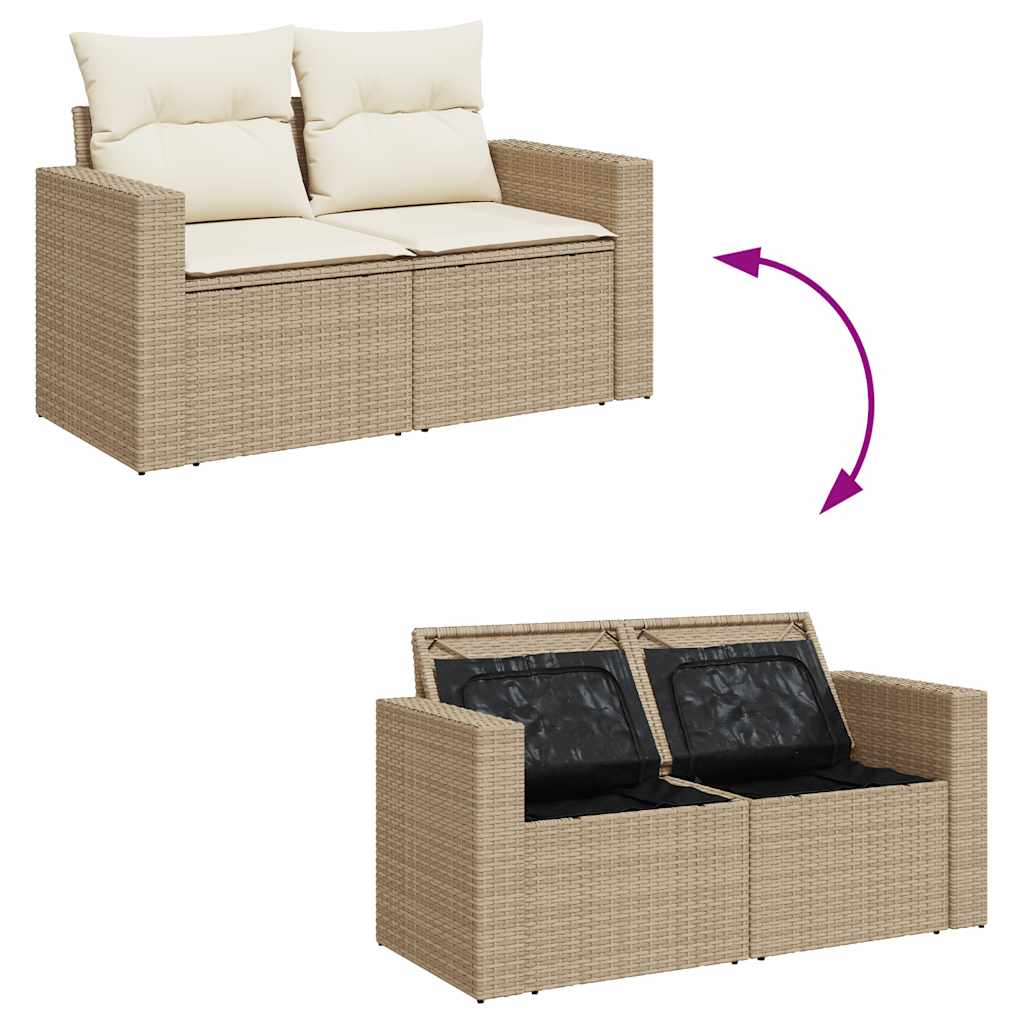 Salon de jardin avec coussins 7 pcs beige résine tressée