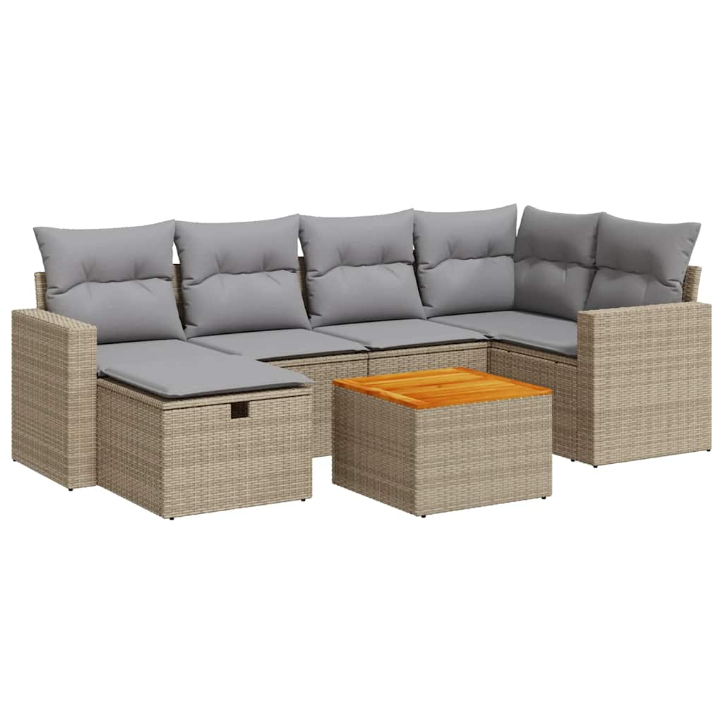 Salon de jardin avec coussins 7 pcs beige résine tressée